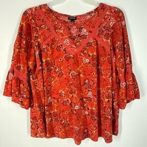 Torrid Vibrant Red Floral Peplum‎ Hem Boho Lace Blouse Women’s Size XXL